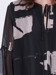 Religion Black Infinity Mini Tunic Dress With Cuffed Sleeves In Hand Painted Prints - Image 6 of 6