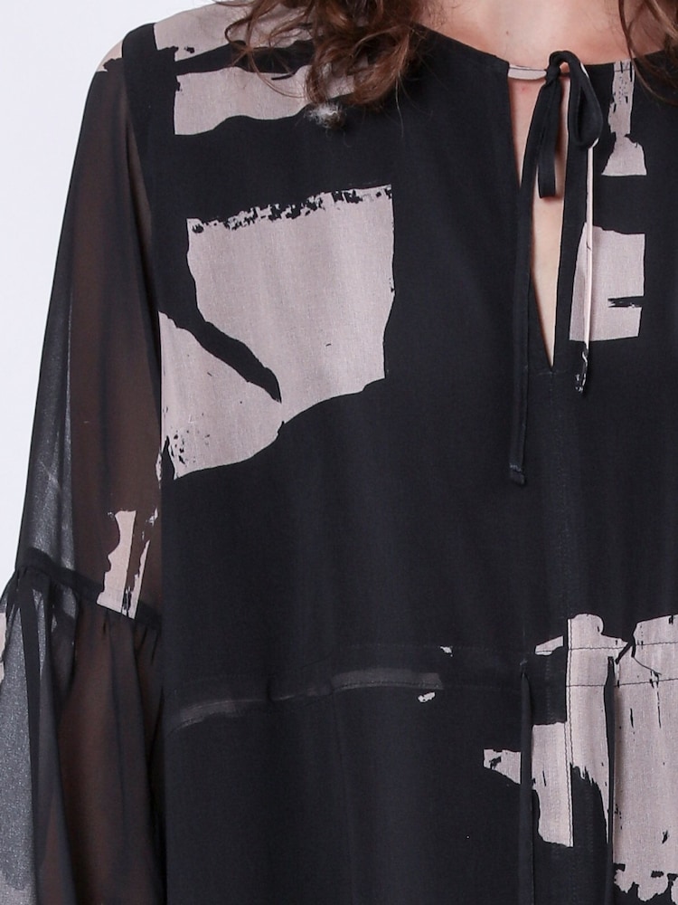 Religion Black Infinity Mini Tunic Dress With Cuffed Sleeves In Hand Painted Prints - Image 6 of 6