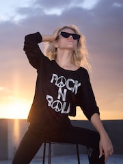 رداء علوي Devotion من القطن 100% بكُم طويل مزيّن بعبارة Rock N Roll من Religion - صورة 2 من 6