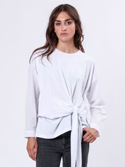 Religion White Long Sleeve Jersey Memory 100% Cotton Top With Tie Sash And Brading - Image 1 of 6