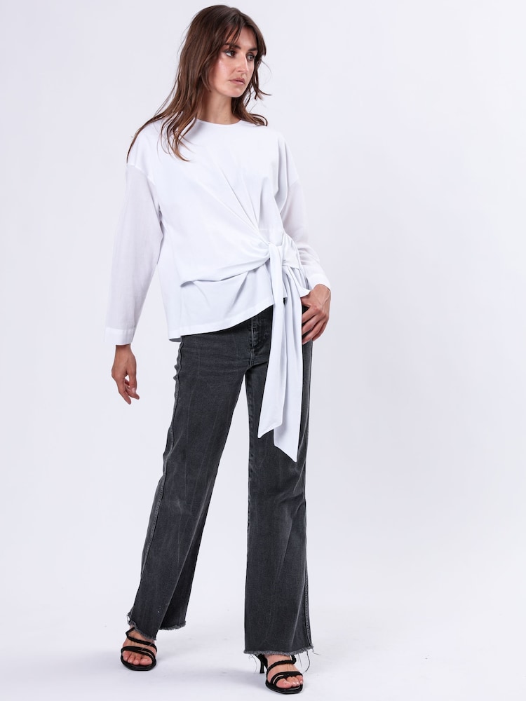 Religion White Long Sleeve Jersey Memory 100% Cotton Top With Tie Sash And Brading - Image 2 of 6