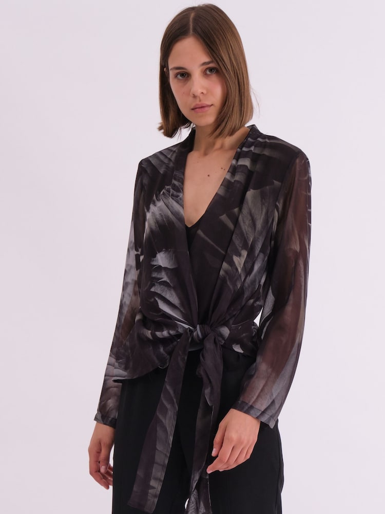 Religion Infinity Wrap Top With Tie Front in Hand-Painted Prints - Imagen 2 de 6