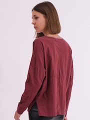 Religion Red Long Sleeve Deep V-Neck Jersey Top With Heavy Beaded Tonal Neck Line - Image 4 of 5