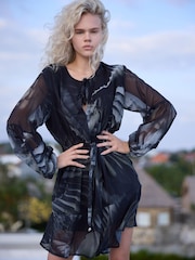 Religion Green Infinity Mini Tunic Dress With Cuffed Sleeves In Hand Painted Prints - Image 2 of 7