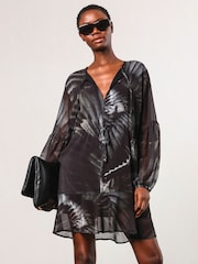 Religion Green Infinity Mini Tunic Dress With Cuffed Sleeves In Hand Painted Prints - Image 5 of 7