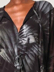 Religion Green Infinity Mini Tunic Dress With Cuffed Sleeves In Hand Painted Prints - Image 7 of 7