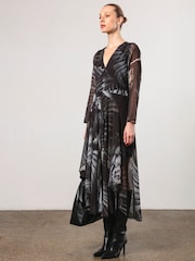 Religion Green Infinity Long Sleeve Midi Dress With Handkerchief Hem In Hand Painted Prints - Image 5 of 6