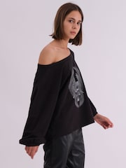 Religion Black Oversized Batwing 100% Cotton T-Shirt With Wings Skull Graphic In White - Image 5 of 6