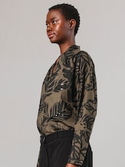 Religion Green Batwing Sleeve V-Neck Blouse With Leaf Motif and Beaded Embroidery - Image 6 of 6
