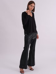 Religion Black Long Sleeve Deep V-Neck Jersey Top With Heavy Beaded Tonal Neck Line - Image 4 of 6