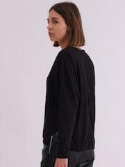 Religion Black Long Sleeve Deep V-Neck Jersey Top With Heavy Beaded Tonal Neck Line - Image 6 of 6