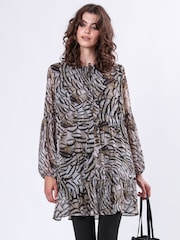 Religion Natural Infinity Mini Tunic Dress With Cuffed Sleeves In Hand Painted Prints - Image 2 of 6