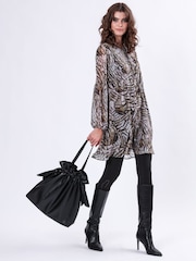 Religion Natural Infinity Mini Tunic Dress With Cuffed Sleeves In Hand Painted Prints - Image 4 of 6