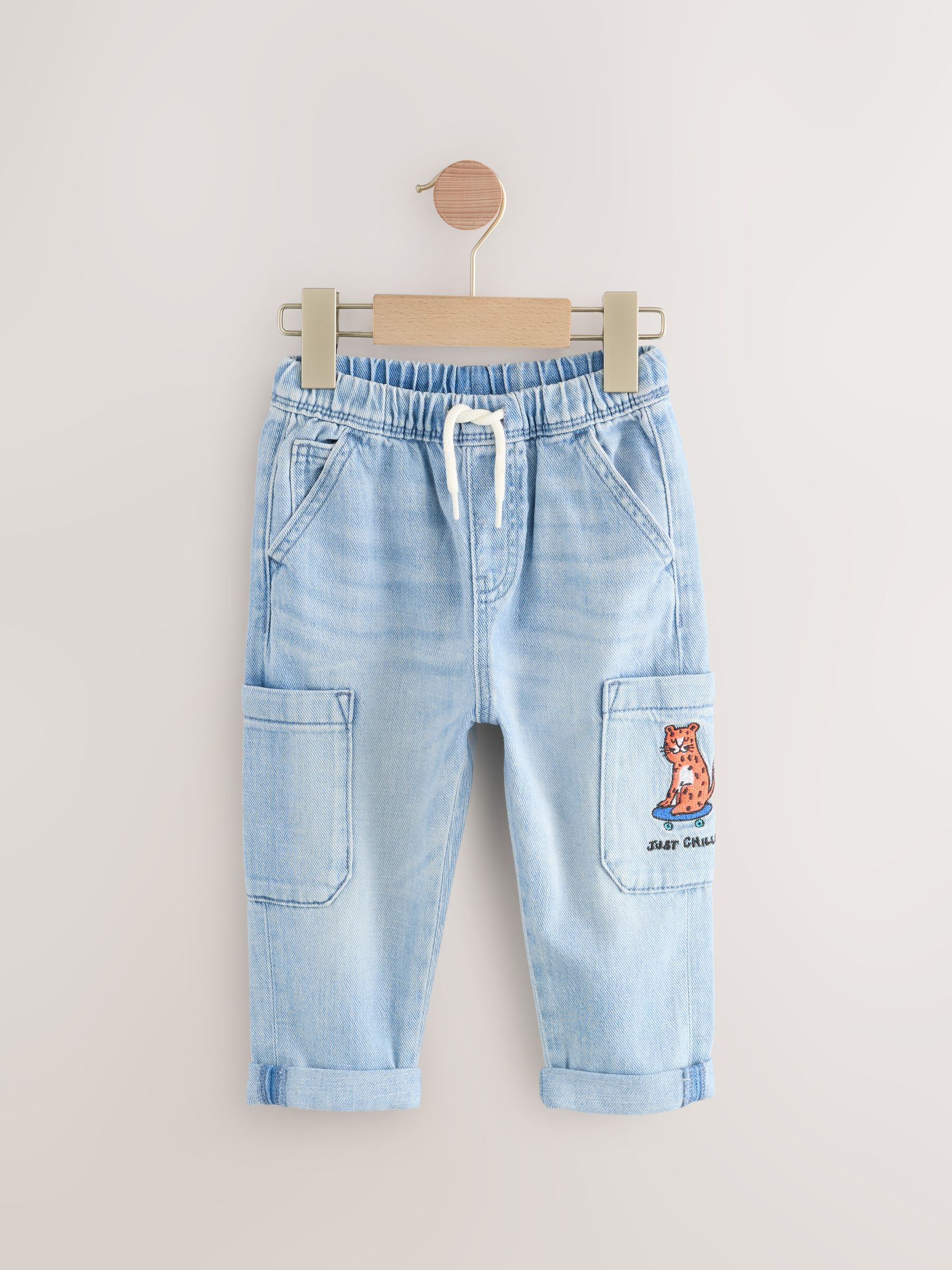 Light Blue Tiger 100% Cotton Cargo Jeans (3mths-7yrs)