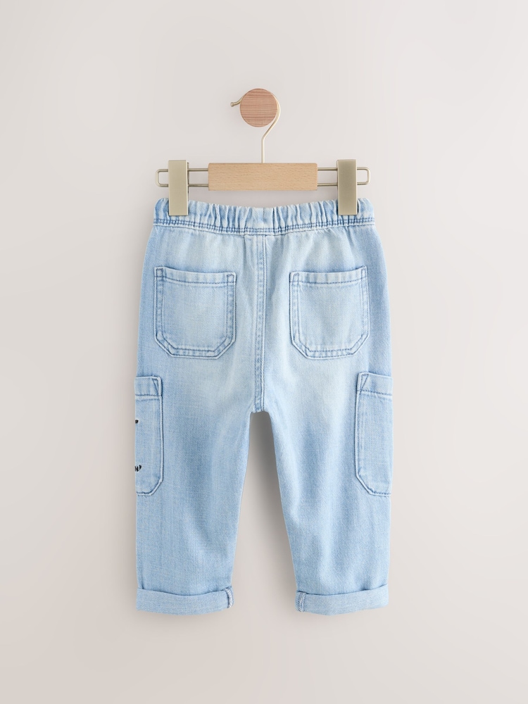 Light Blue Tiger 100% Cotton Cargo Jeans (3mths-7yrs) - Image 2 of 4