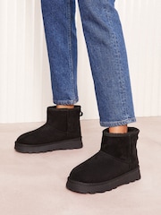 Friends Like These Black Cosy Faux Fur Lined Ankle Faux Suede Boots - Image 2 of 5