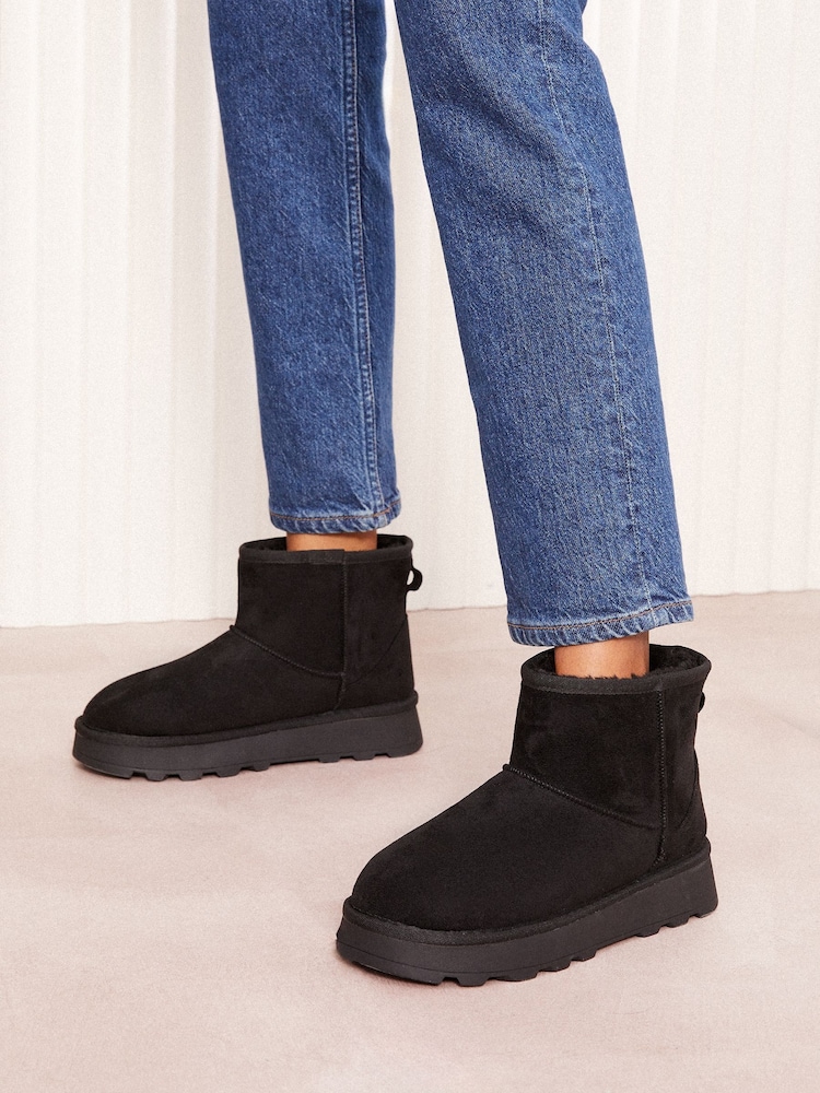 Friends Like These Black Cosy Faux Fur Lined Ankle Faux Suede Boots - Image 2 of 5