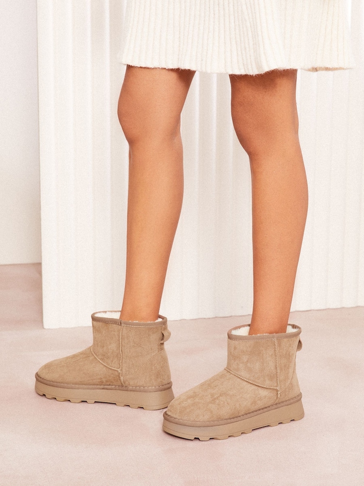 Friends Like These Neutral Cosy Faux Fur Lined Ankle Faux Suede Boots - Image 2 of 5