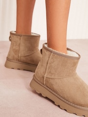 Friends Like These Neutral Cosy Faux Fur Lined Ankle Faux Suede Boots - Image 3 of 5