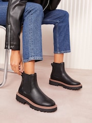 Friends Like These Black Contrast Faux Leather Chunky Flat Chelsea Boots - Image 1 of 5