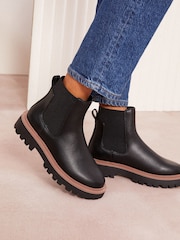 Friends Like These Black Contrast Faux Leather Chunky Flat Chelsea Boots - Image 2 of 5