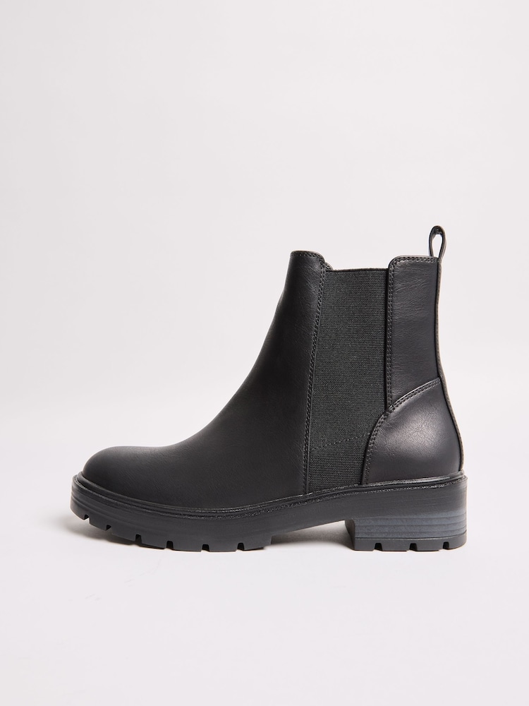 Friends Like These Black Wide Fit Flat Chunky Casual Faux Leather Chelsea Boots - Image 5 of 5