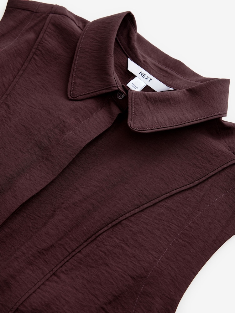 Burgundy Red Short Sleeve Tie Waist Placket Detail Jumpsuit - Image 7 of 8