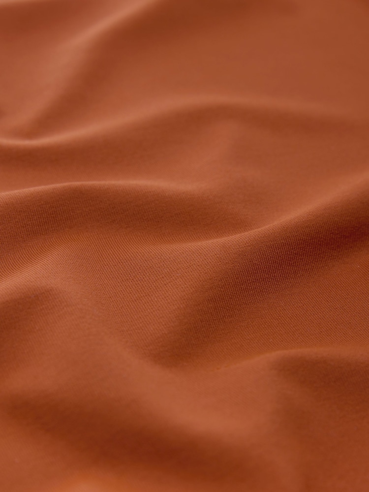 Rust Brown Polyamide Slinky Ruched Off The Shoulder Midi Dress - Image 6 of 7