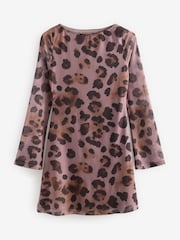 Purple and Black Leopard Print Long Sleeve Mini Mesh Dress - Image 6 of 8