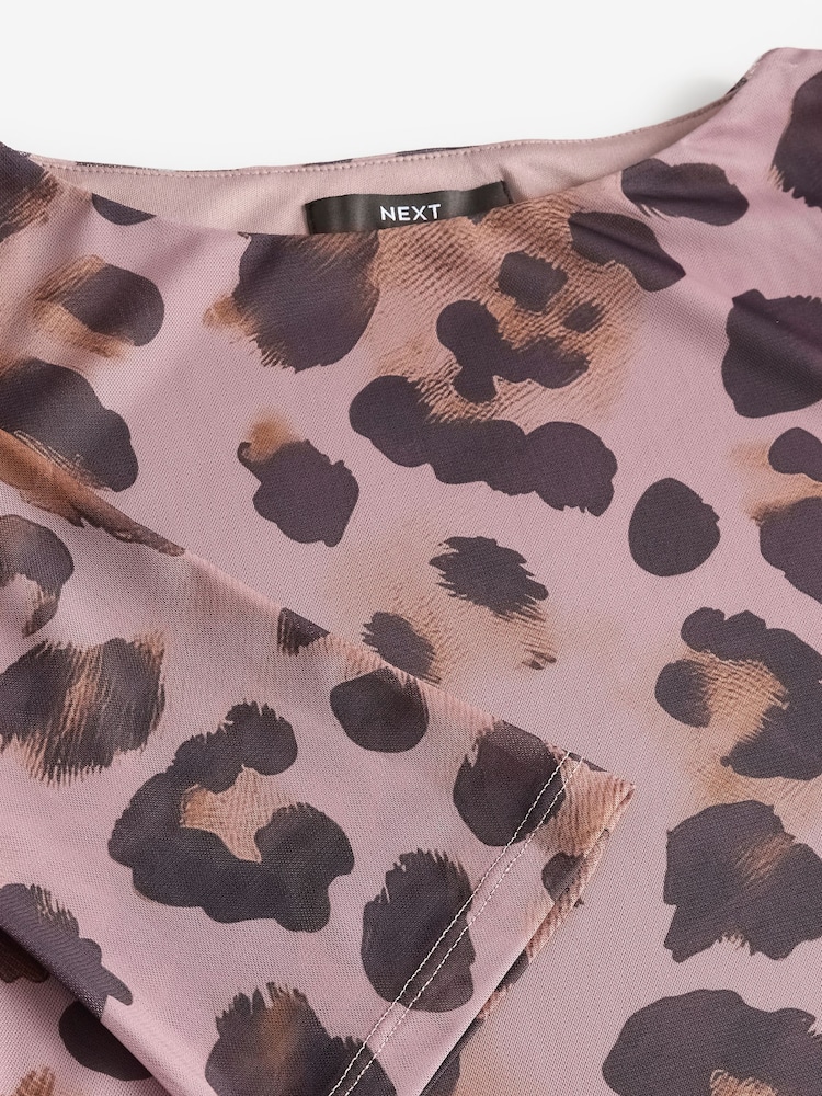 Purple and Black Leopard Print Long Sleeve Mini Mesh Dress - Image 8 of 8