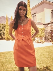 Bright Orange 100% Cotton Sleeveless Waistcoat Mini Dress - Image 1 of 5