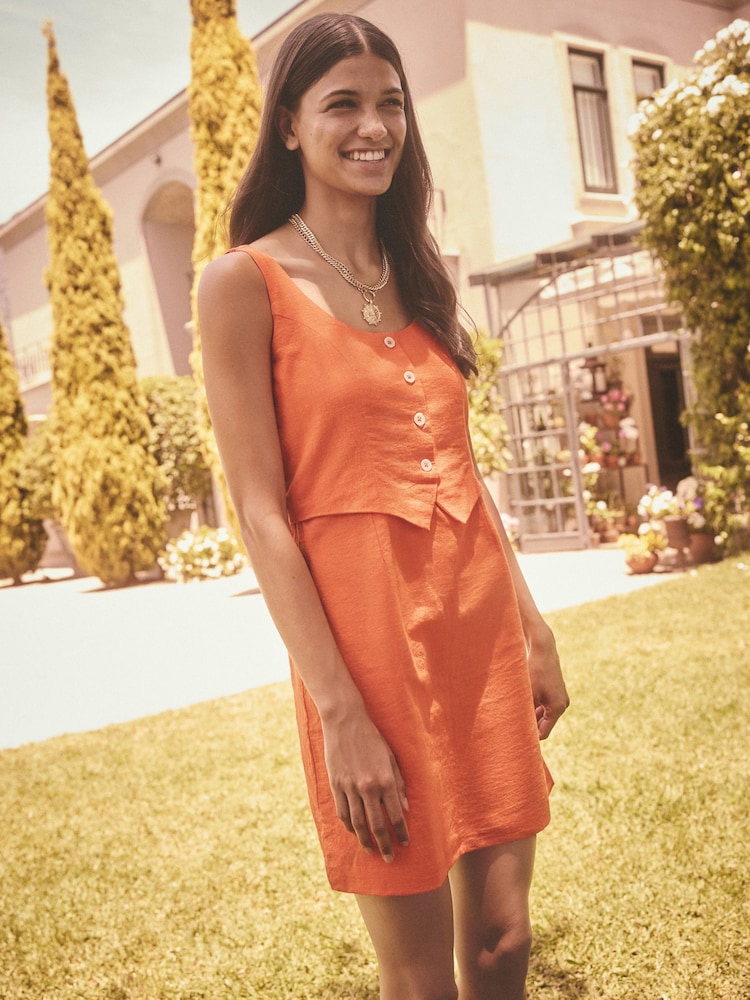 Orange lumineux - 100% Coton Sans manches Gilet Mini Robe - Image 3 of 5