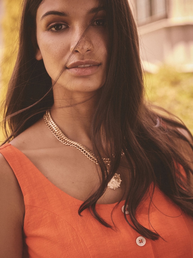 Orange lumineux - 100% Coton Sans manches Gilet Mini Robe - Image 4 of 5