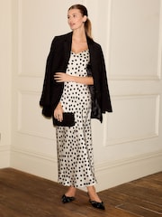 Black/White Spot Print Satin Cami Midi Slip Dress - Image 1 of 8