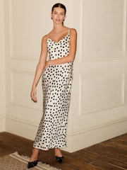 Black/White Spot Print Satin Cami Midi Slip Dress - Image 3 of 8
