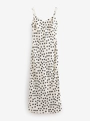 Black/White Spot Print Satin Cami Midi Slip Dress - Image 6 of 8