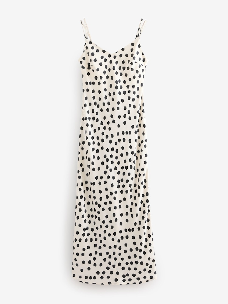 Black/White Spot Print - Satin Cami Midi Slip Dress - Image 6 of 8