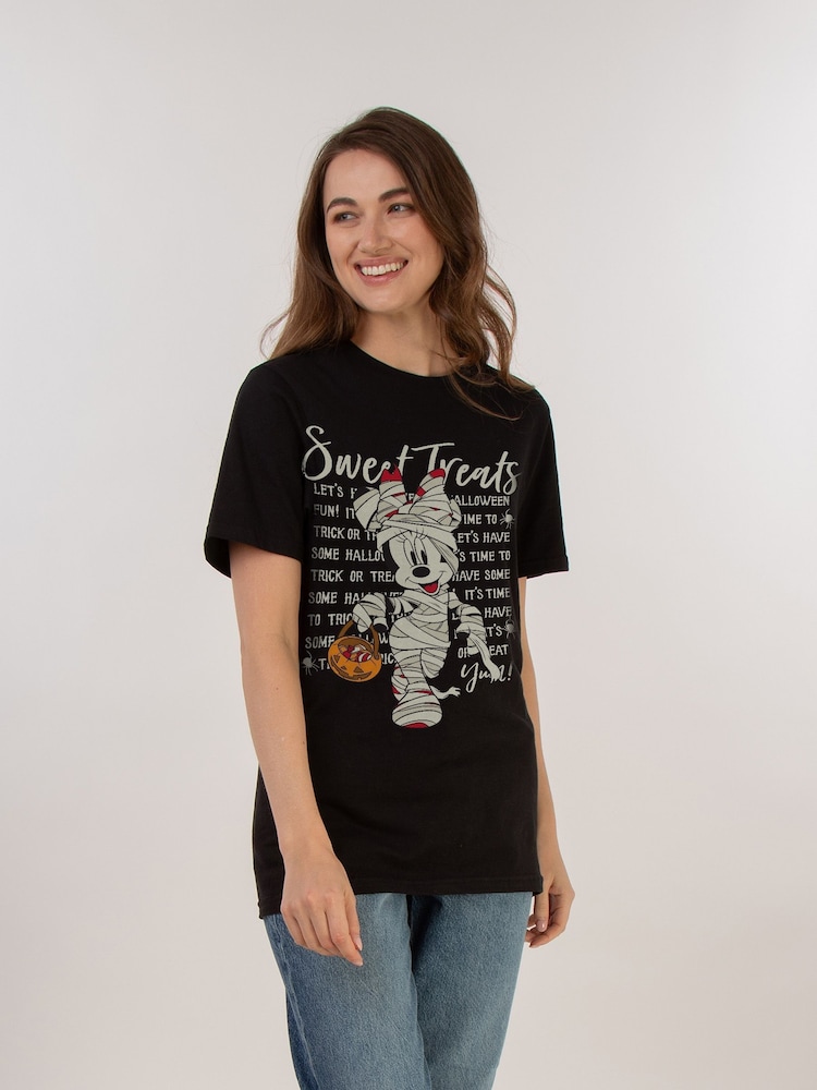 Brands In Black Women Boyfriend Fit Halloween Disney Minnie Mouse Sweet Treats 100% Cotton T-Shirt - Image 1 of 3