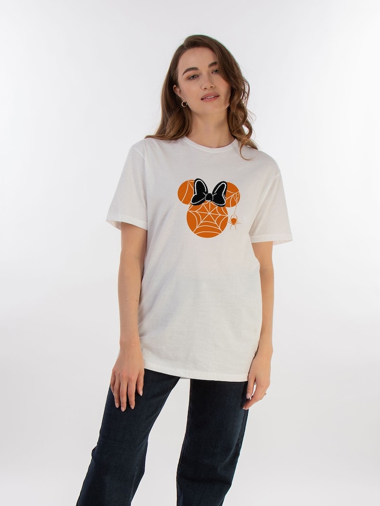 Brands In White Boyfriend Women Disney Minnie Mouse Halloween Cobweb 100% Cotton T-Shirt - Image 1 of 3