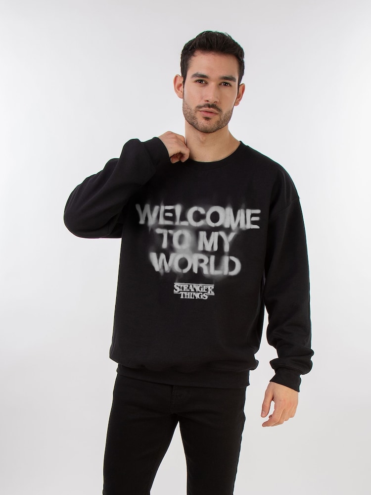 Brands In Black Netflix Stranger Things Welcome To My World Men Sweatshirt - Image 1 of 3
