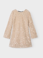 Name It White Long Sleeve Sequin Bow Back Dress - Image 3 of 4
