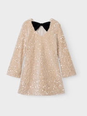 Name It White Long Sleeve Sequin Bow Back Dress - Image 4 of 4