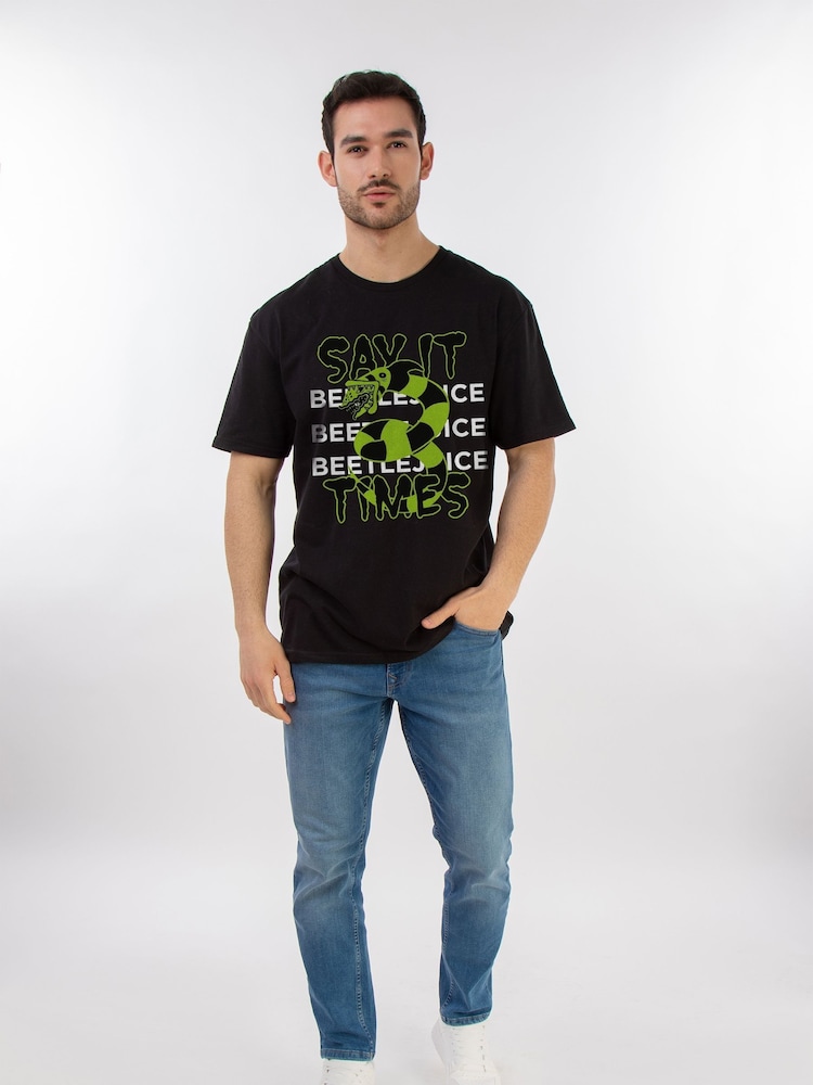 Brands In Black Men Beetlejuice Say It Three Times 100% Cotton T-Shirt - Image 1 of 3