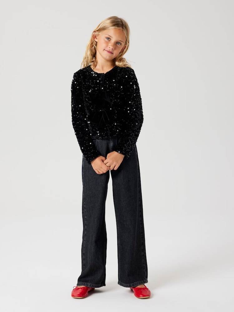 Name It Black Long Sleeve Sequin Bow Cardigan - Image 2 of 5