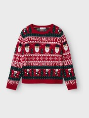 Name It Red Christmas Novelty Knitted Jumper - Image 3 of 5