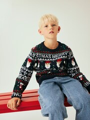Name It Blue Christmas Novelty Knitted Jumper - Image 1 of 5
