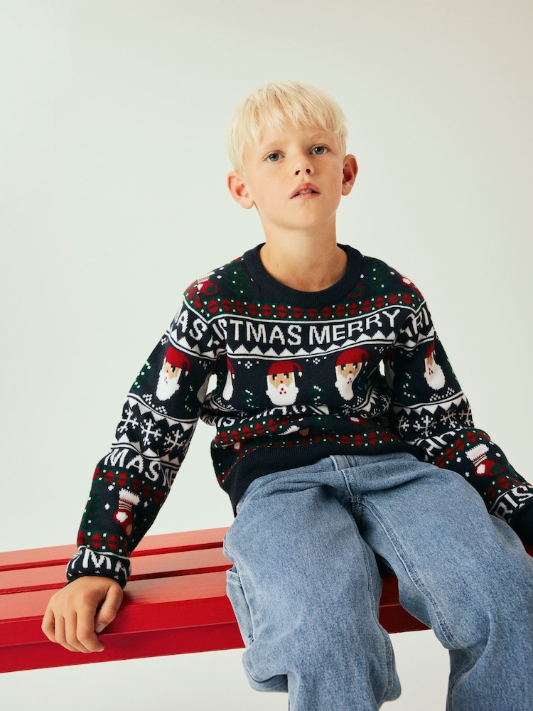 Name It Blue Christmas Novelty Knitted Jumper - Image 1 of 5