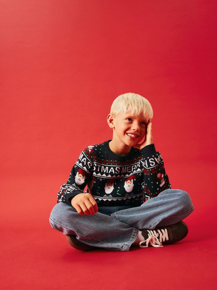 Name It Blue Christmas Novelty Knitted Jumper - Image 2 of 5