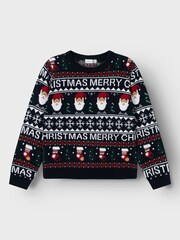 Name It Blue Christmas Novelty Knitted Jumper - Image 3 of 5