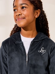 Lipsy Navy Blue Super Soft Velour Zip Up Hoodie (5-16yrs) - Image 2 of 4
